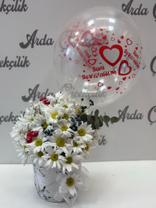 Seramikte Balonlu Papatya